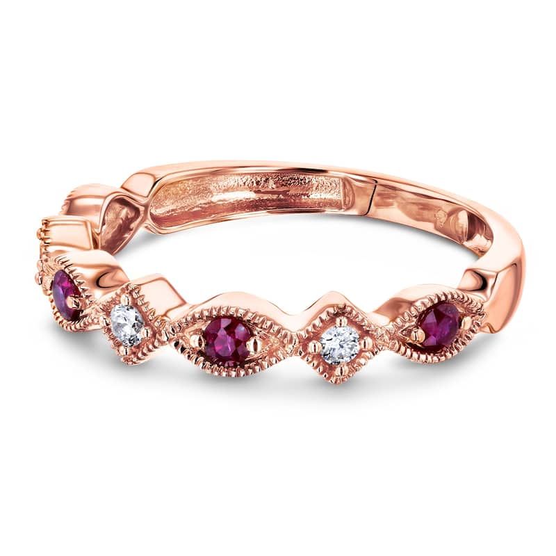 Annello by Kobelli 10k Rose Gold 1/5ct.tw Alternating Ruby and Diamond Patterned Fashion Stackable Ring