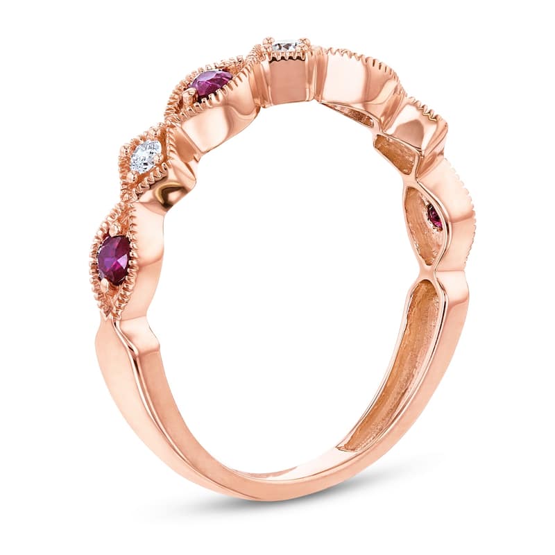 Annello by Kobelli 10k Rose Gold 1/5ct.tw Alternating Ruby and Diamond Patterned Fashion Stackable Ring