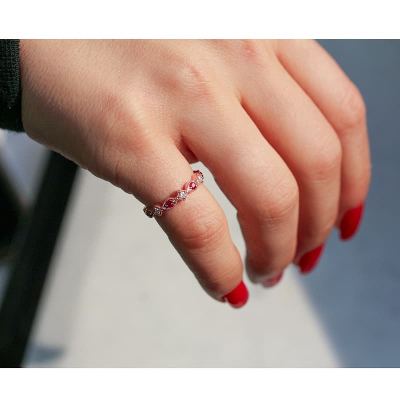 Annello by Kobelli 10k Rose Gold 1/5ct.tw Alternating Ruby and Diamond Patterned Fashion Stackable Ring