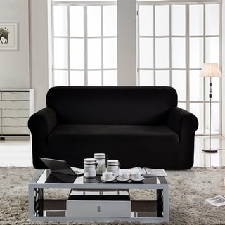 Enova Home Jacquard Polyester Spandex Box Cushion Black Loveseat Slipcovers