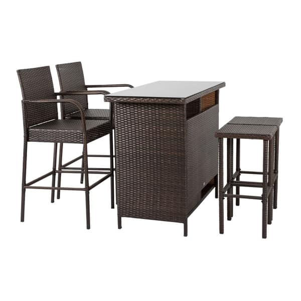 Shop Kinbor 5 Piece Wicker Bar Set Outdoor Rattan Bar Stools