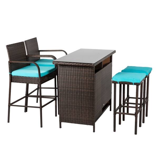 Shop Kinbor 5 Piece Wicker Bar Set Outdoor Rattan Bar Stools