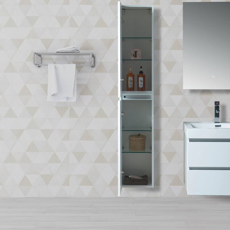 Vanity Art 24-Inch Single Sink Wall Mounted Bathroom Vanity Set White Stone Top Glossy Finish, 2 Drawers