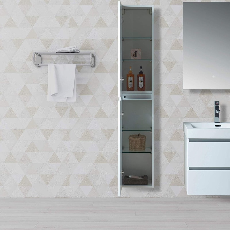 Vanity Art 24-Inch Single Sink Wall Mounted Bathroom Vanity Set White Stone Top Glossy Finish, 2 Drawers