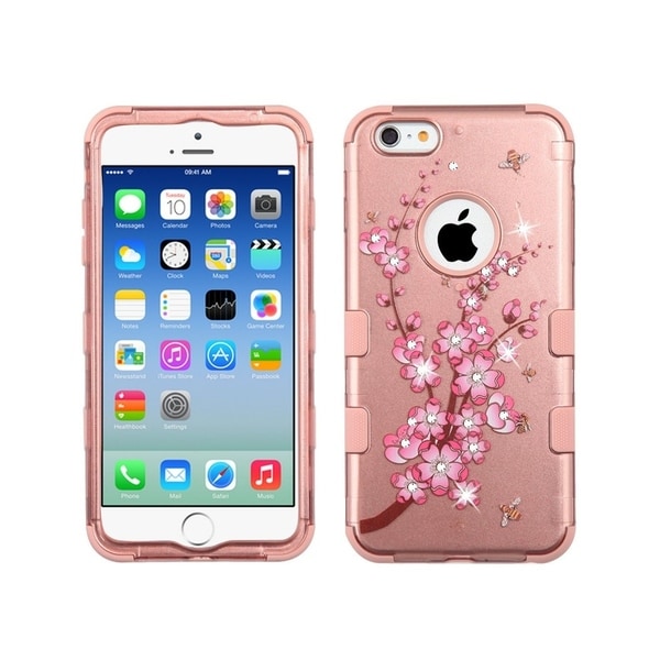 Insten Rose Gold Spring Flowers Tuff Hard Snap-on Dual Layer Hybrid Case Cover with Diamond For Apple iPhone 6/ 6s. Opens flyout.