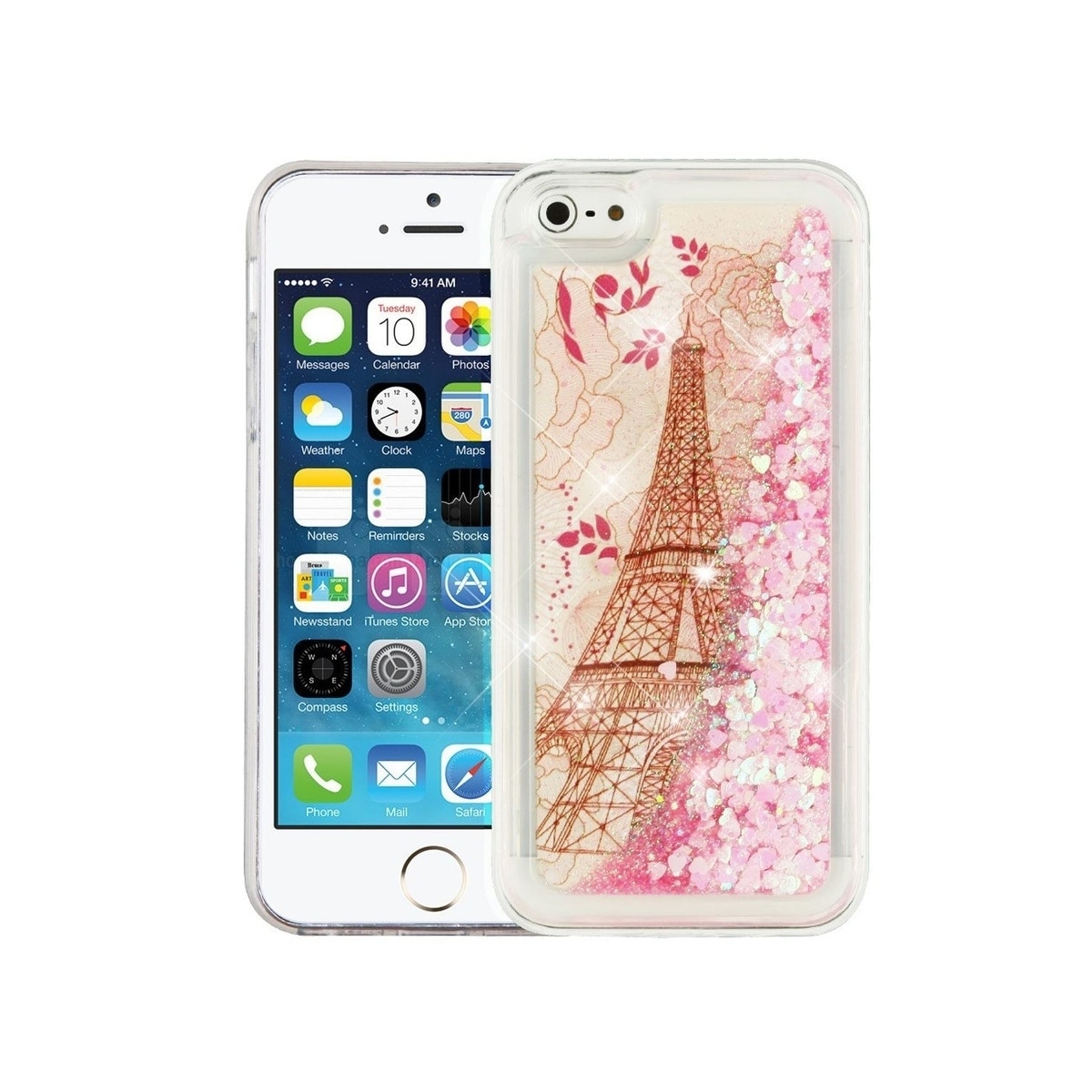 Insten For Apple iPhone 5C Pink Eiffel Tower Quicksand Glitter Hard Hybrid Case Cover