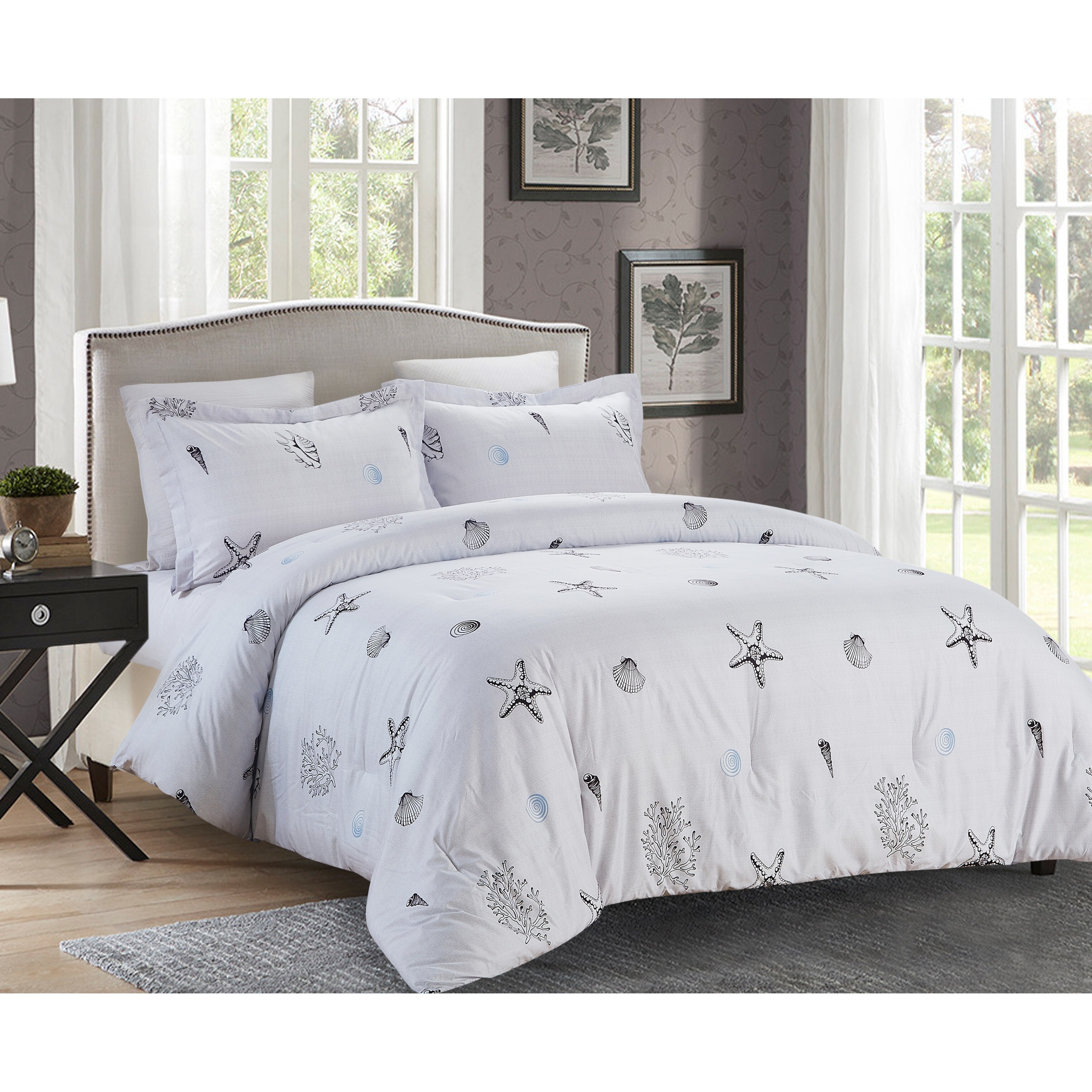 3 Piece King Shells Comforter Set White King King Cal King