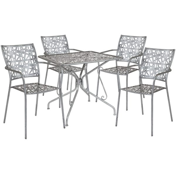 Shop Lancaster Home Grey Stainless Steel Outdoor Table Set - Free Shipping Today - Overstock ...