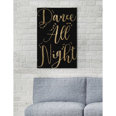 Oliver Gal 'Dance All Night Dark' Typography and Quotes Wall Art Canvas Print - Gold, Black