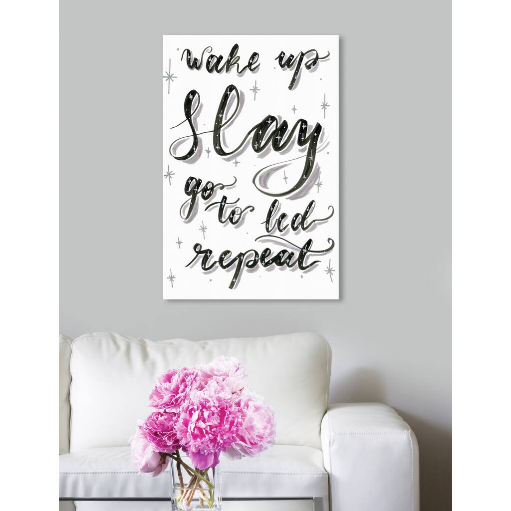 Oliver Gal 'Wake Up Slay Repeat' Typography and Quotes Wall Art Canvas Print - White, Black