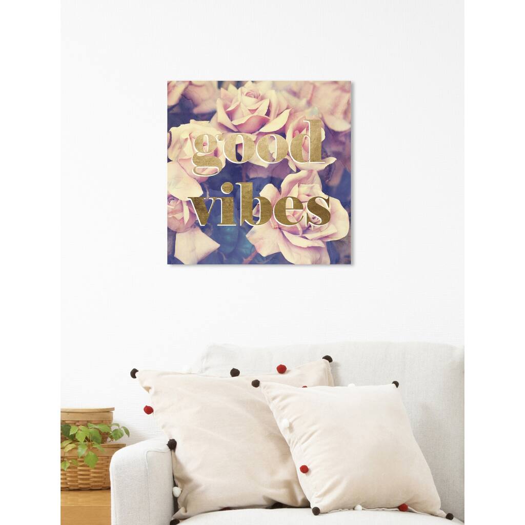 Oliver Gal 'Good Vibes Roses' Typography and Quotes Wall Art Canvas Print - Gold, Pink