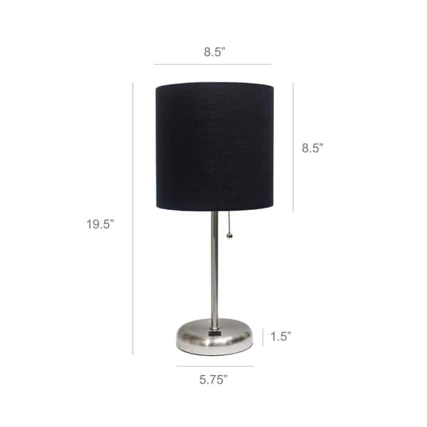 dimension image slide 1 of 16, LimeLights Stick Lamp with USB charging port and Fabric Shade