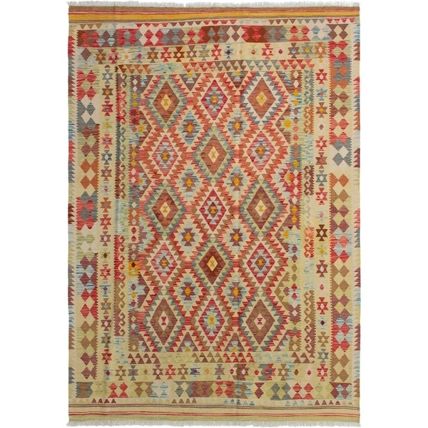 eCarpetGallery Flat-weave Kashkoli FW Red Wool Kilim - 6'8 x 9'8