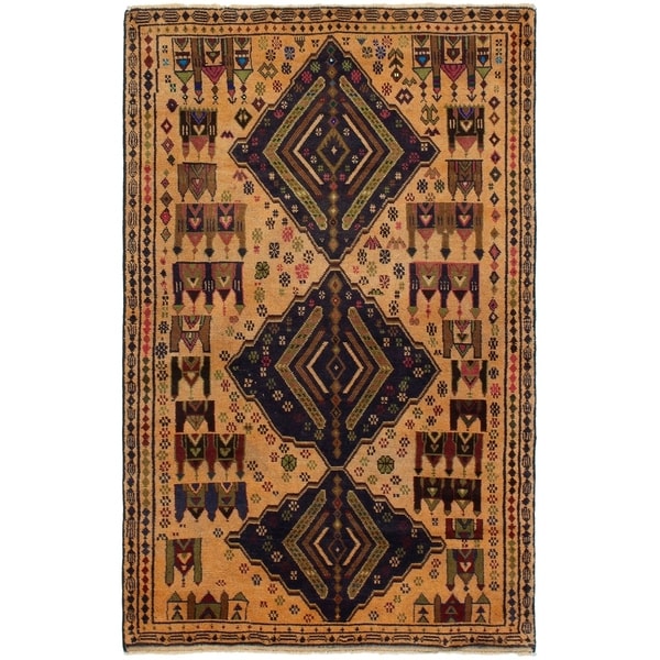 eCarpetGallery Hand-knotted Rizbaft Beige Wool Rug - 3'8 x 6'1