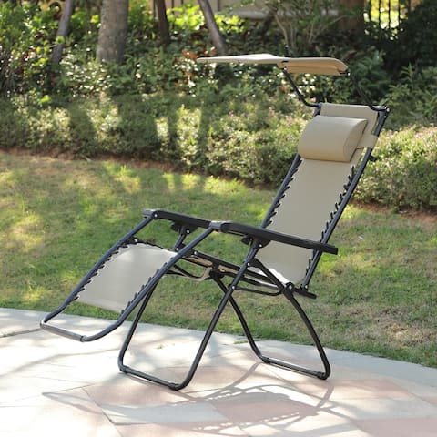 Zero Gravity Outdoor Lounge Chair With Headrest and Canopy