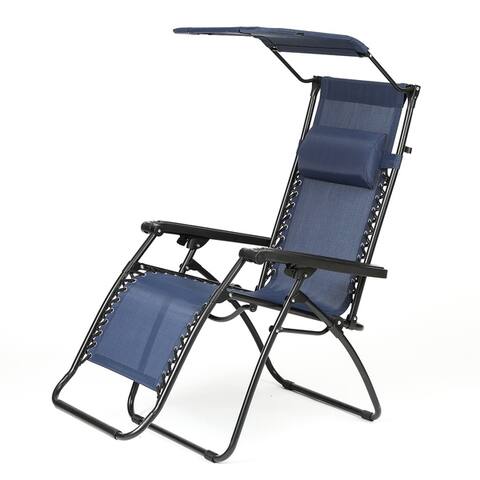 Zero Gravity Outdoor Lounge Chair With Headrest and Canopy