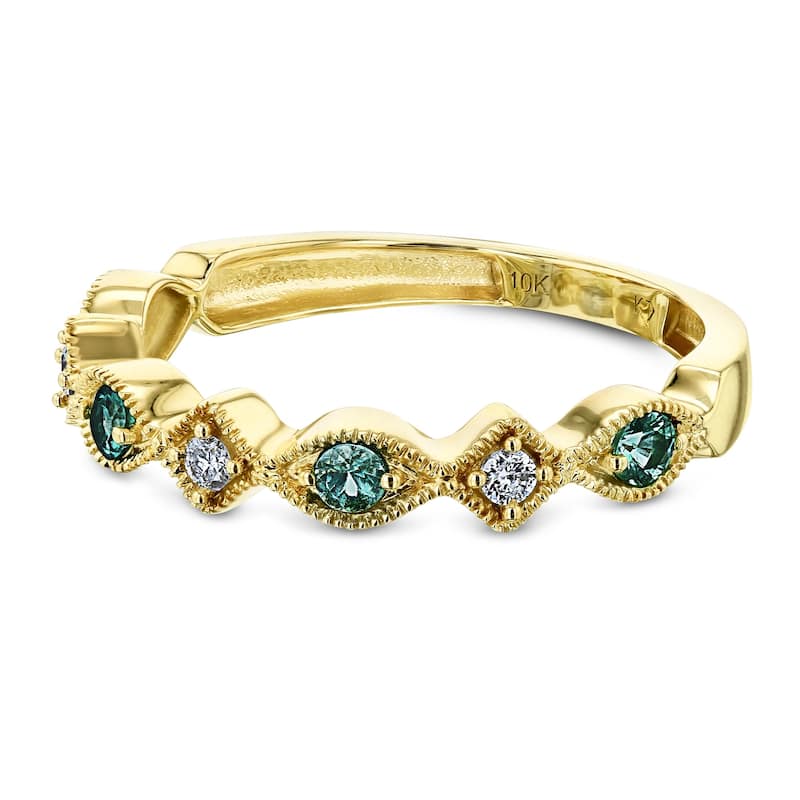 Annello by Kobelli 10k Yellow Gold 1/5ct.tw Alternating Emerald and Diamond Patterned Fashion Stackable Ring