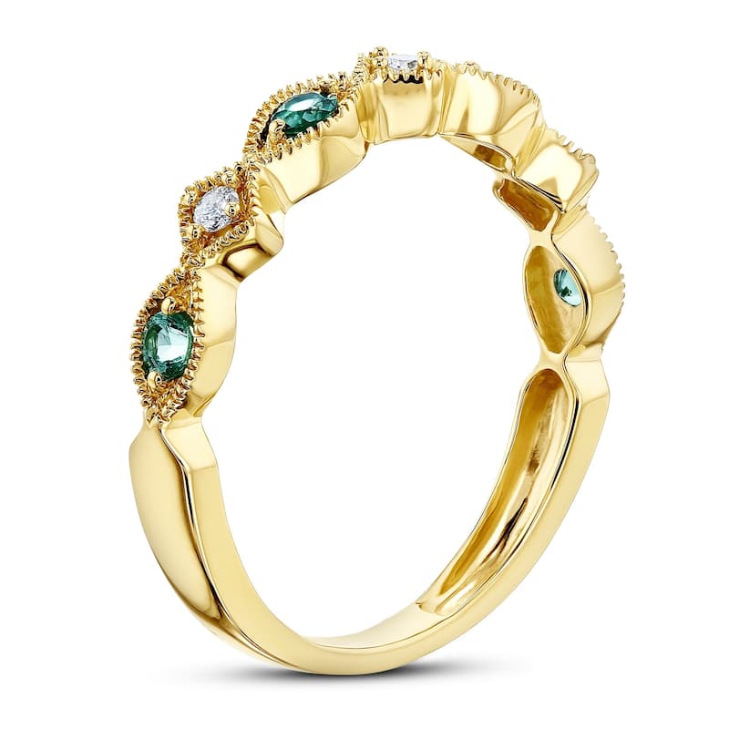 Annello by Kobelli 10k Yellow Gold 1/5ct.tw Alternating Emerald and Diamond Patterned Fashion Stackable Ring