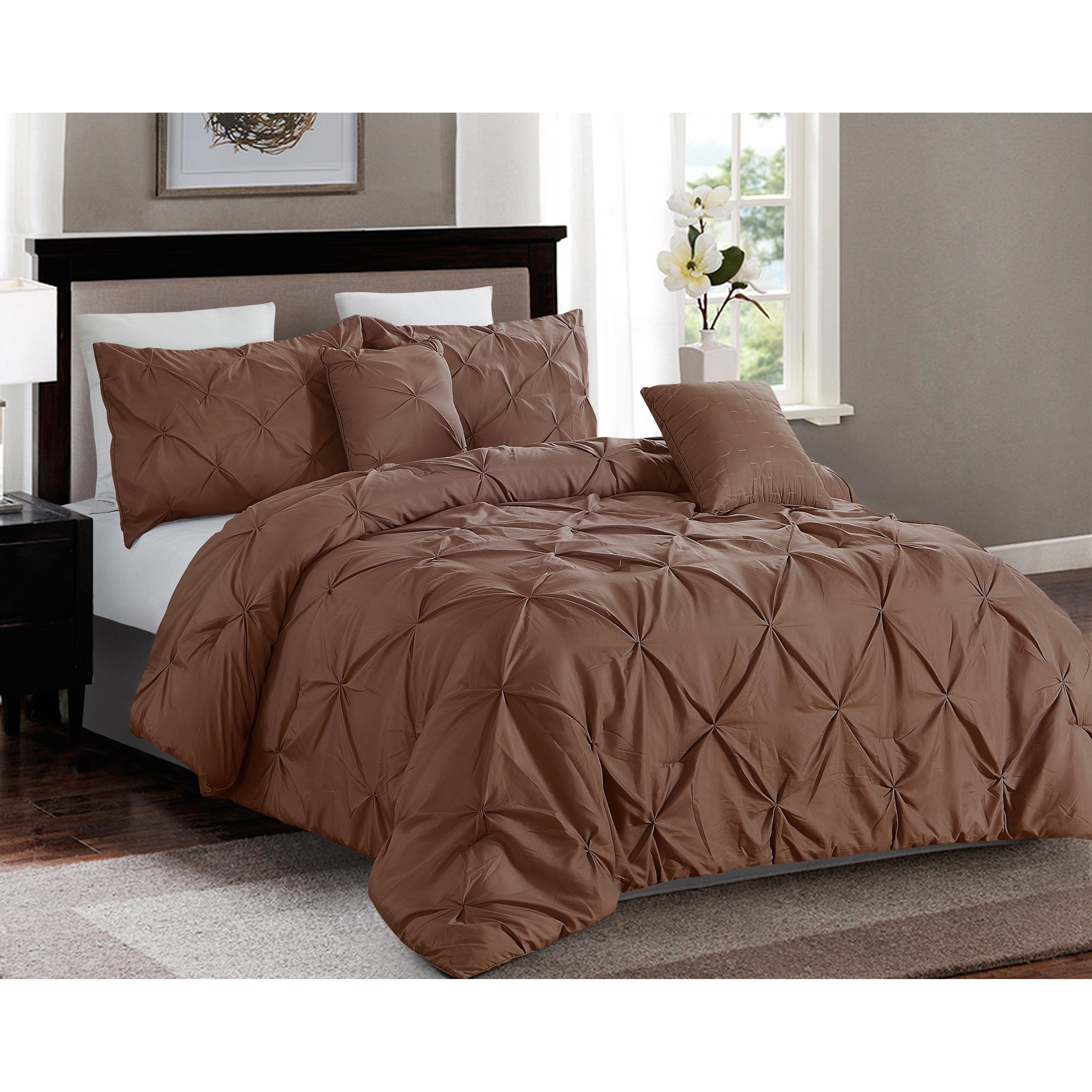 5 Piece Pintuck Full Queen Comforter Set Taupe Overstock 26387002