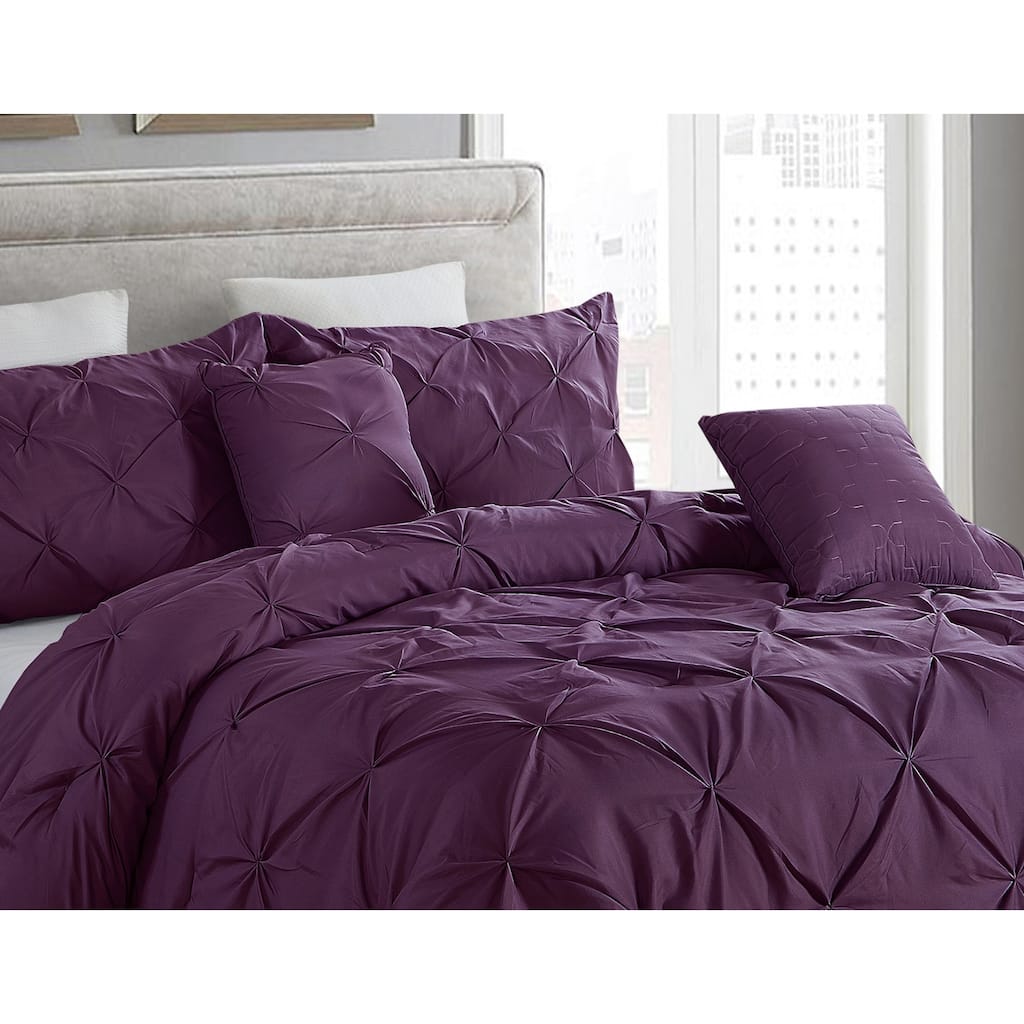 5 piece Pintuck Full/Queen Comforter Set, Purple