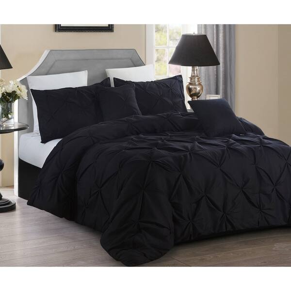 Shop 5 Piece Pintuck Full Queen Comforter Set Black Free