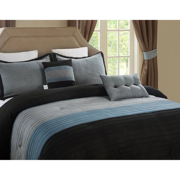 Shop 5 Piece Micro Suede Comforter Set Full Queen Black Grey