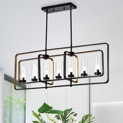 Belline Matte Black & Gold 7-light Chandelier with Glass Pillar Shades