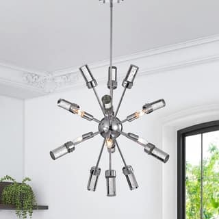 Jimnu Chrome 25-inch Sputnik Style Chandelier with Seeded Glass Tipped Batons