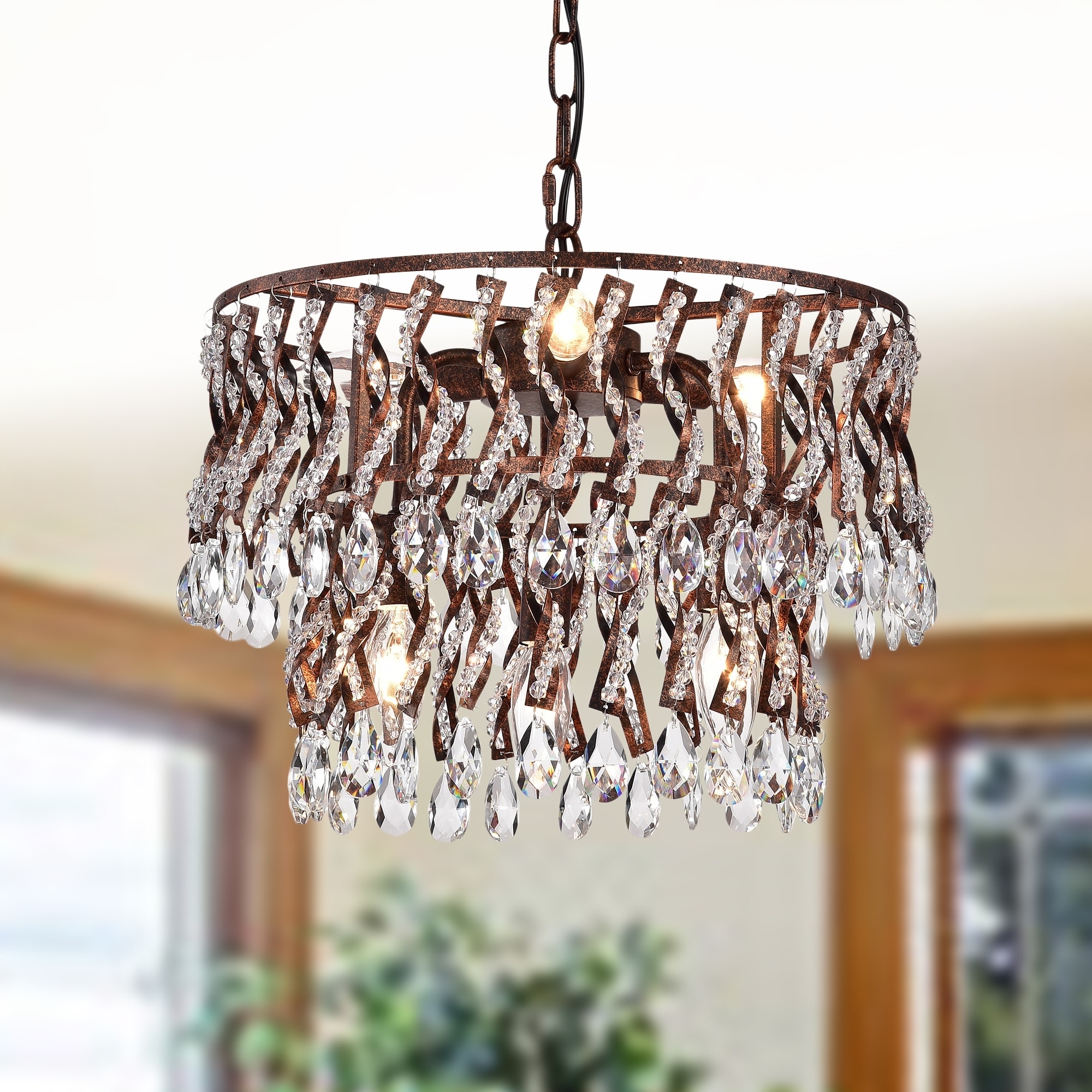 Zinta 14-inch 6-light Metal and Crystal Curled  Ribbon Drum Chandelier - Chandeliers For Bedrooms by Overstock.com