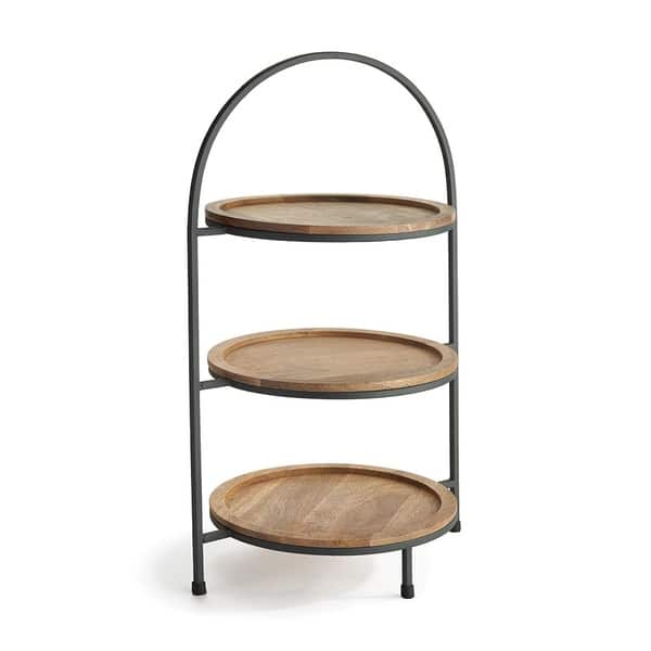 slide 1 of 1, Carneros 3-Tier Mango Wood Round Serving Tray