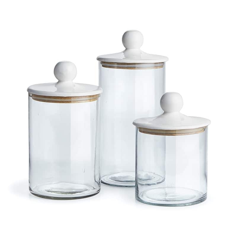 Petaluma Glass and Mango Wood Canisters Set of 3