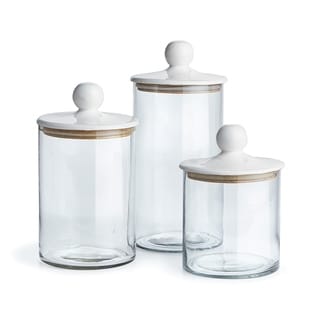 Petaluma Glass and Mango Wood Canisters Set of 3