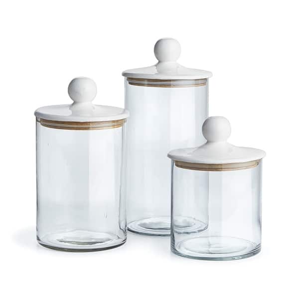 slide 2 of 2, Petaluma Glass and Mango Wood Canisters Set of 3