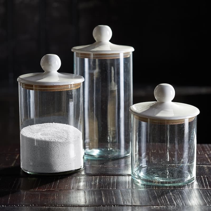Petaluma Glass and Mango Wood Canisters Set of 3