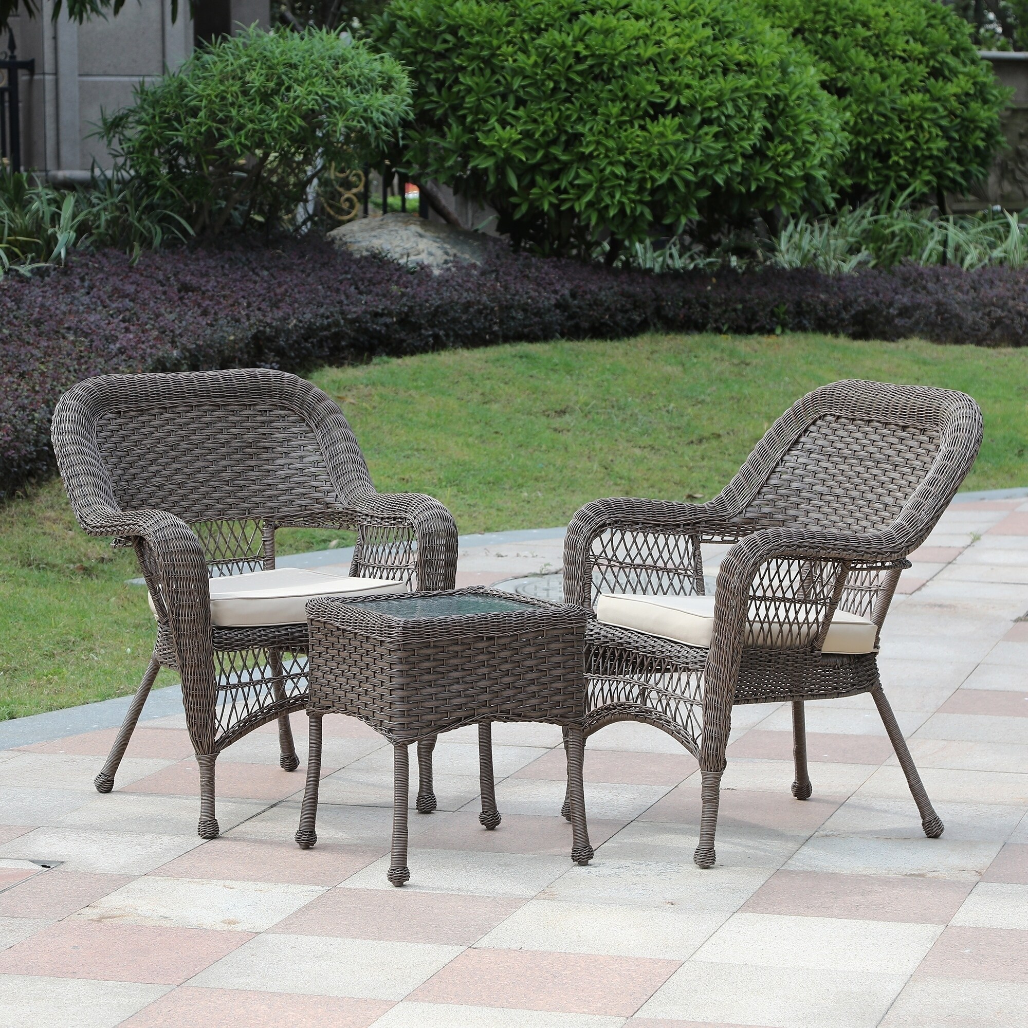 Shop 3 Pc Pe Rattan Wicker Outdoor Patio Furniture Set Tan Cushion Overstock 26388850