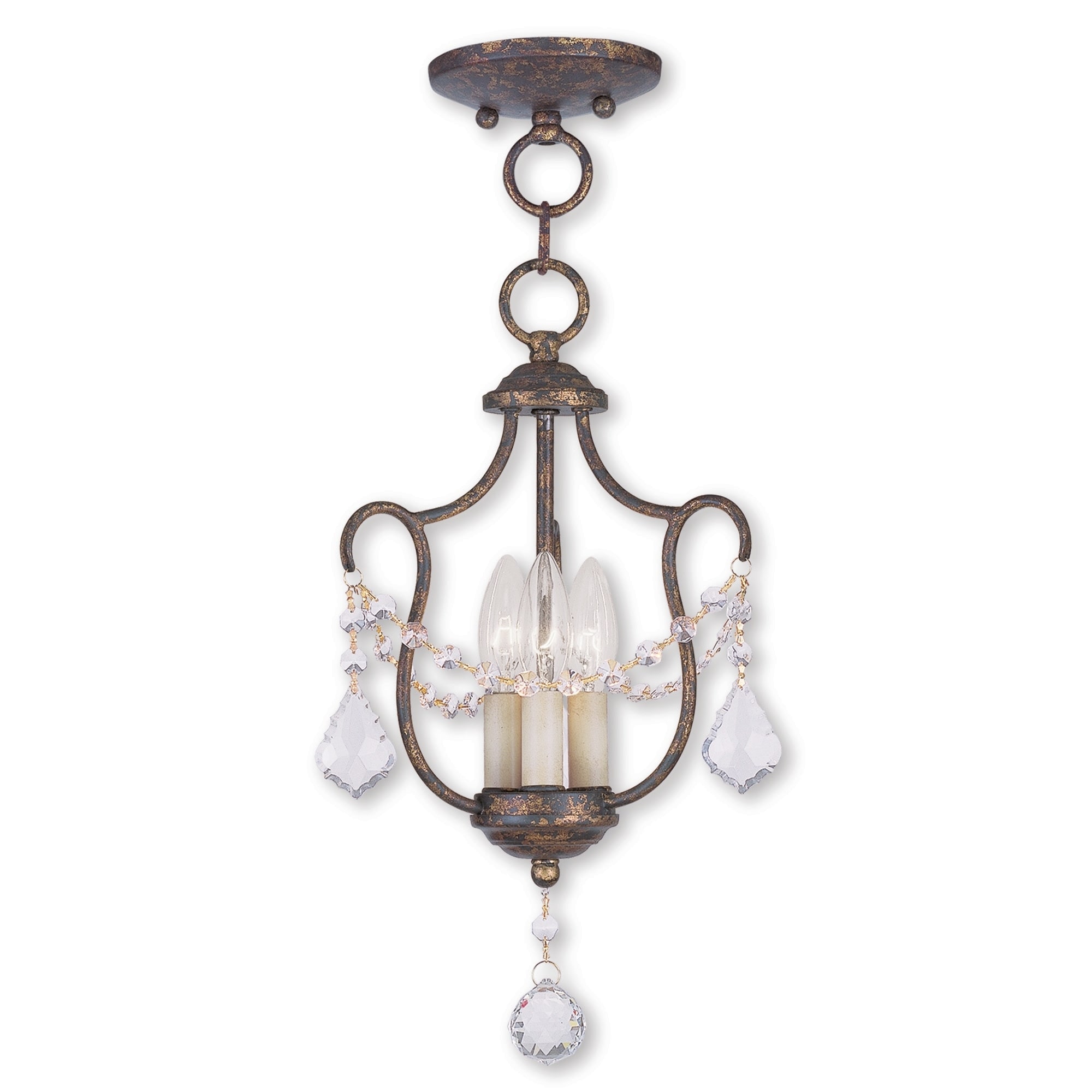 Livex Lighting Chesterfield 3-Light Venetian Golden Bronze Convertible Mini Chandelier/Ceiling Mount - 10" Dia. x 16" H - Chandeliers For Bedrooms by Overstock.com