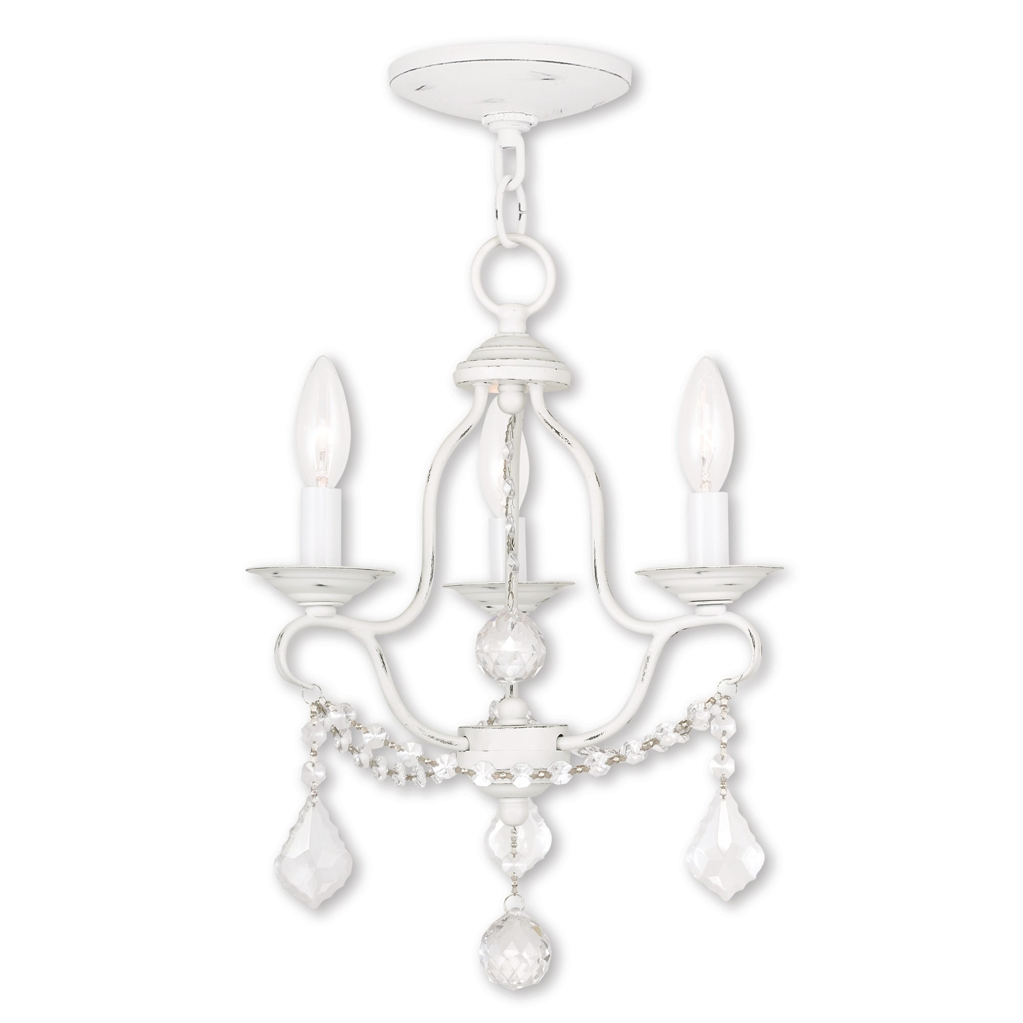 Livex Lighting Chesterfield 3-Light Mini Chandelier - 12" Dia. x 16.5" H (Antique White) - Chandeliers For Bedrooms by Overstock.com