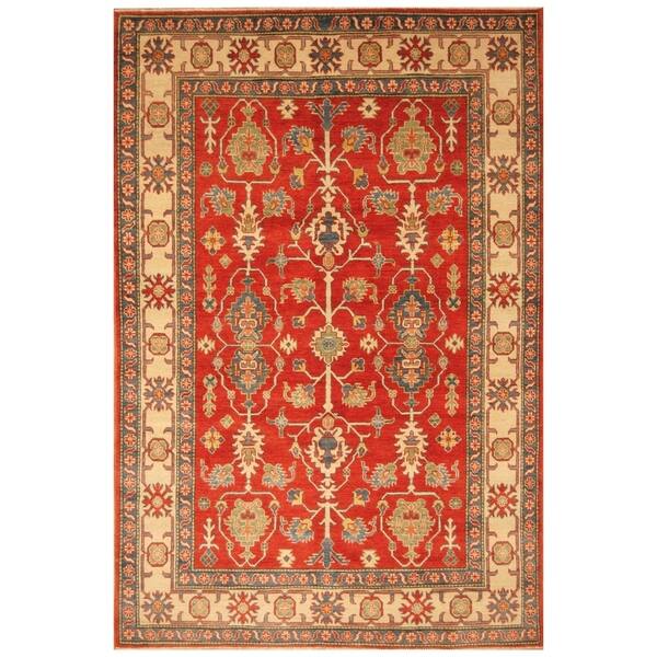 Red/Maroon Wool 6' 9 x 9' 9 ft Traditional Afghan Design Handmade Kazak Rug Red/Maroon Wool 6' 9 x 9' 9 ft Traditional Afghan Design Handmade Kazak Rug