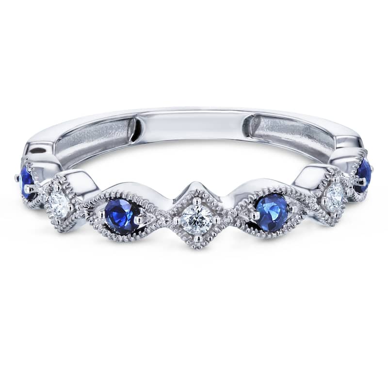 Annello by Kobelli 10k White Gold 1/5ct.tw Alternating Sapphire and Diamond Patterned Fashion Stackable Ring