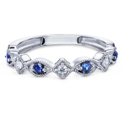 Annello by Kobelli 10k White Gold 1/5ct.tw Alternating Sapphire and Diamond Patterned Fashion Stackable Ring