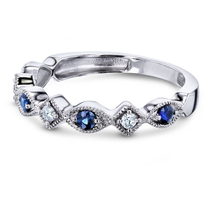 Annello by Kobelli 10k White Gold 1/5ct.tw Alternating Sapphire and Diamond Patterned Fashion Stackable Ring
