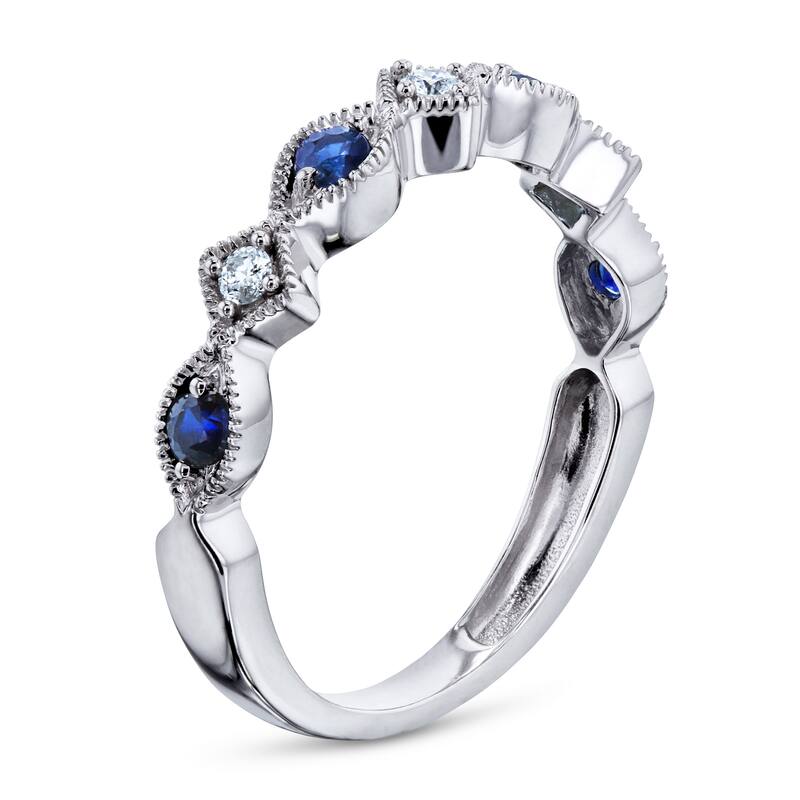 Annello by Kobelli 10k White Gold 1/5ct.tw Alternating Sapphire and Diamond Patterned Fashion Stackable Ring