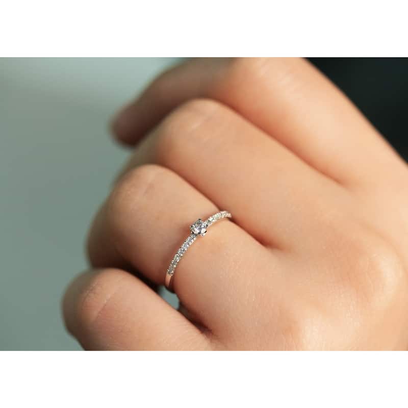 Annello by Kobelli 10k White Gold 1/16ct.tw Low Petite Diamond Promise Ring