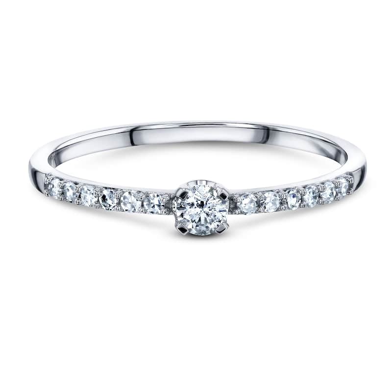 Annello by Kobelli 10k White Gold 1/16ct.tw Low Petite Diamond Promise Ring