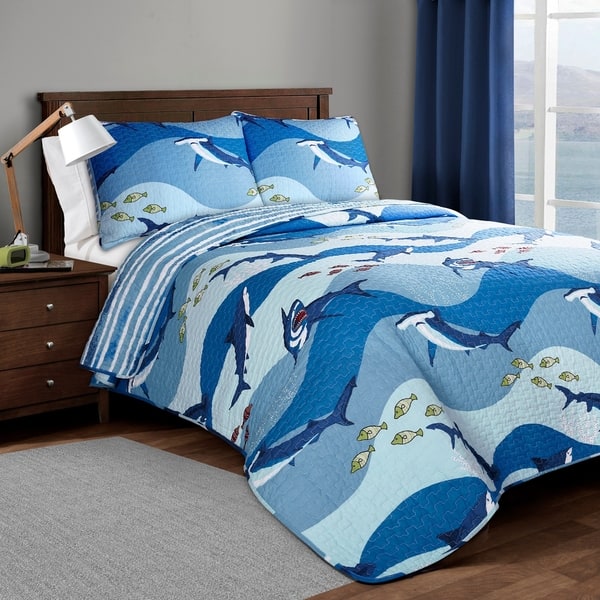 slide 2 of 5, Lush Decor Shark Allover Quilt Set Full - Queen