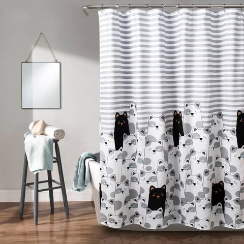 Lush Decor Stripe Bear Shower Curtain - Gray & Black - 72" x 72"