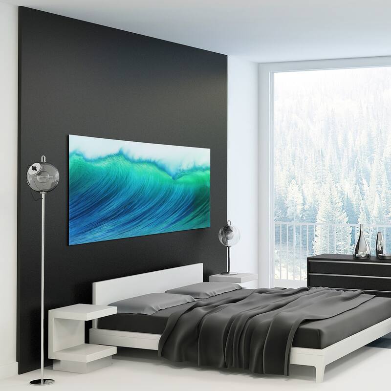 "Blue Wave" Frameless Free Floating Tempered Art Glass Wall Art