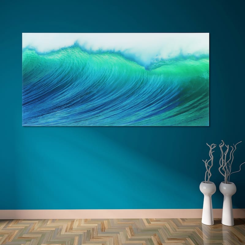 "Blue Wave" Frameless Free Floating Tempered Art Glass Wall Art