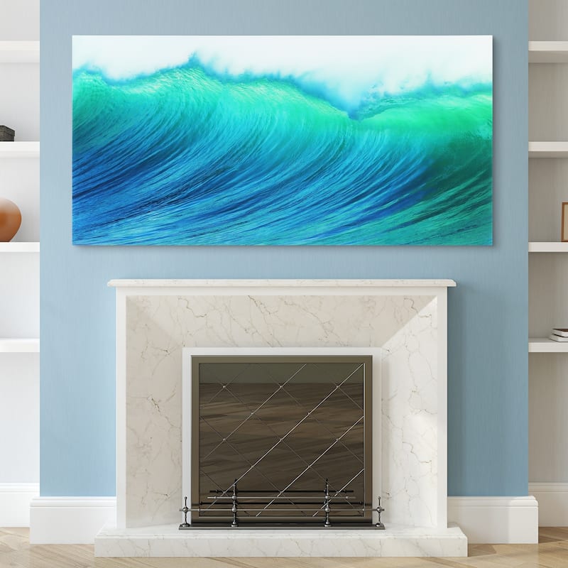 "Blue Wave" Frameless Free Floating Tempered Art Glass Wall Art