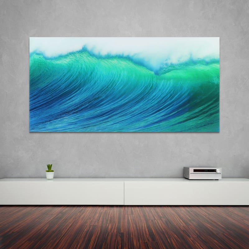 "Blue Wave" Frameless Free Floating Tempered Art Glass Wall Art